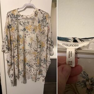 Maurices Floral Open-Front Kimono in Yellow and Blue